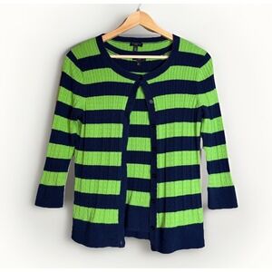 Talbots Womens Button-Up Cable Knit Cardigan Sweater Set SZ Petite M Green Navy